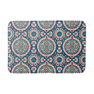Blue White Red Teal Oriental Azulejo Pattern Bath Mat