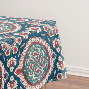 Blue White Red Teal Oriental Azulejo Pattern Tablecloth