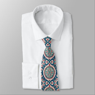 Blue White Red Teal Oriental Azulejo Pattern Tie