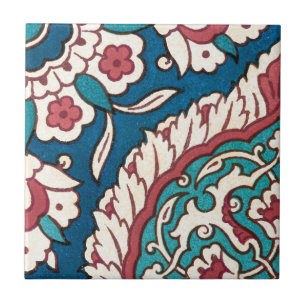 Blue White Red Teal Oriental Azulejo Pattern Tile