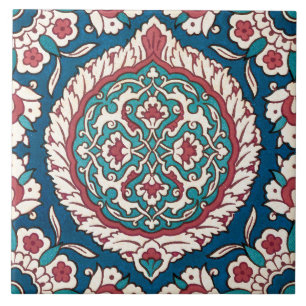 Blue White Red Teal Oriental Azulejo Pattern Tile