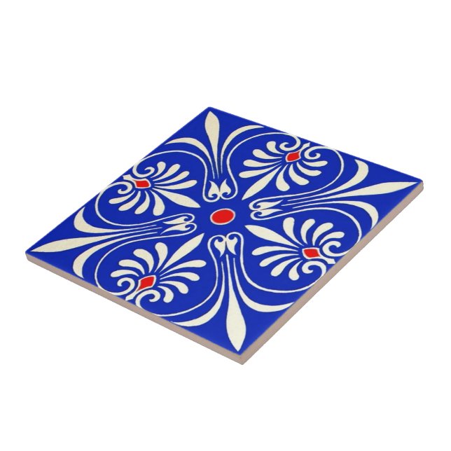 Blue White Red Tile Greek Design Ancient Classic (Side)