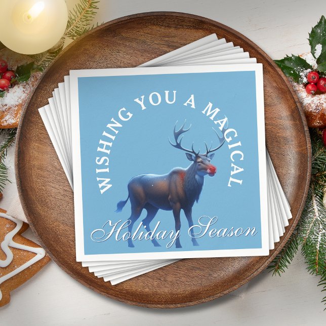 Blue White Reindeer Wonderland Holiday Party Napkin (Creator Uploaded)