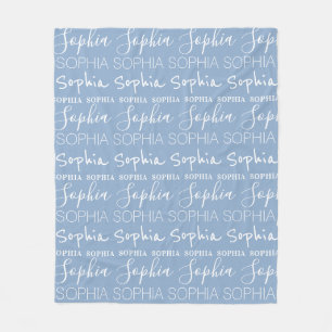Blue White Repeating Personalized Name Custom Fleece Blanket