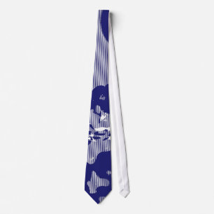 Blue, White Retro Art Stripes Pattern 2 Tie