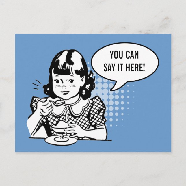 Blue White Retro Girl Mating Ice Cream Carte amusa (Devant)