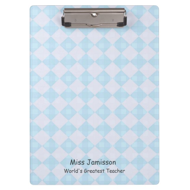 Blue White Retro, World's Greatest Teacher, Name,  Clipboard (Front)