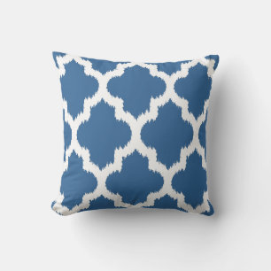 Blue & White Reversible Ikat Quatrefoil Pattern Throw Pillow