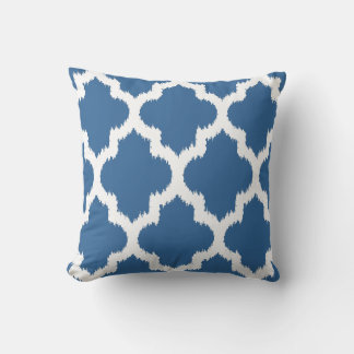 Blue & White Reversible Ikat Quatrefoil Pattern Throw Pillow