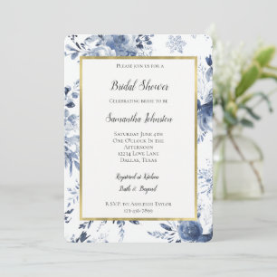 Blue White Romantic Floral Bridal Shower Invitation