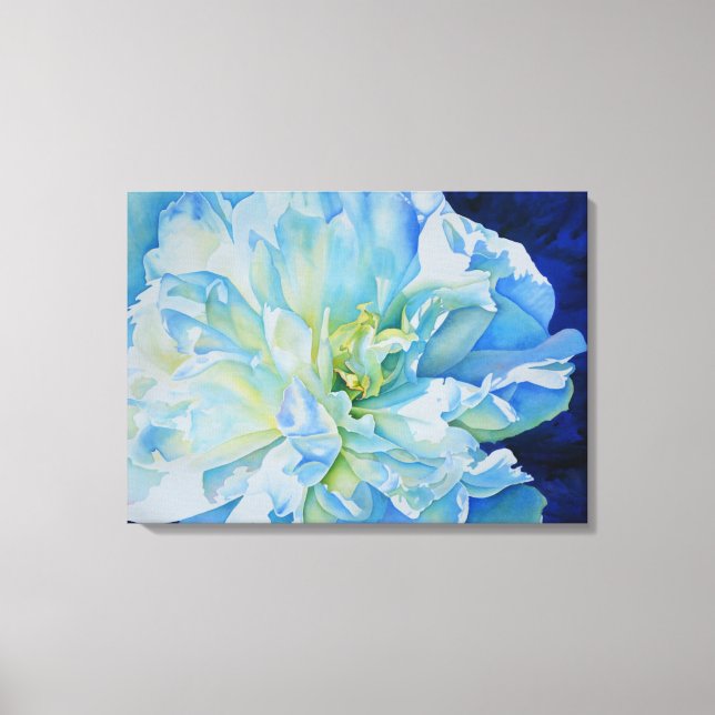 Blue white romantic peony watercolor painting  canvas print (Front)