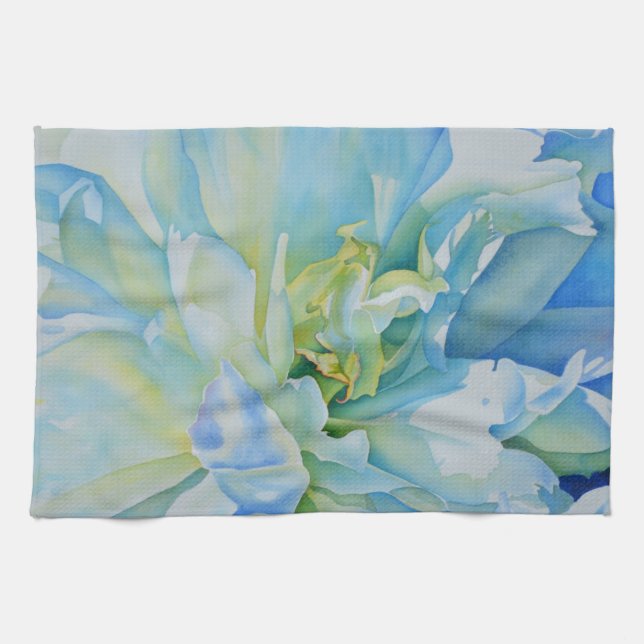 Blue white romantic peony watercolor painting  kitchen towel (Horizontal)