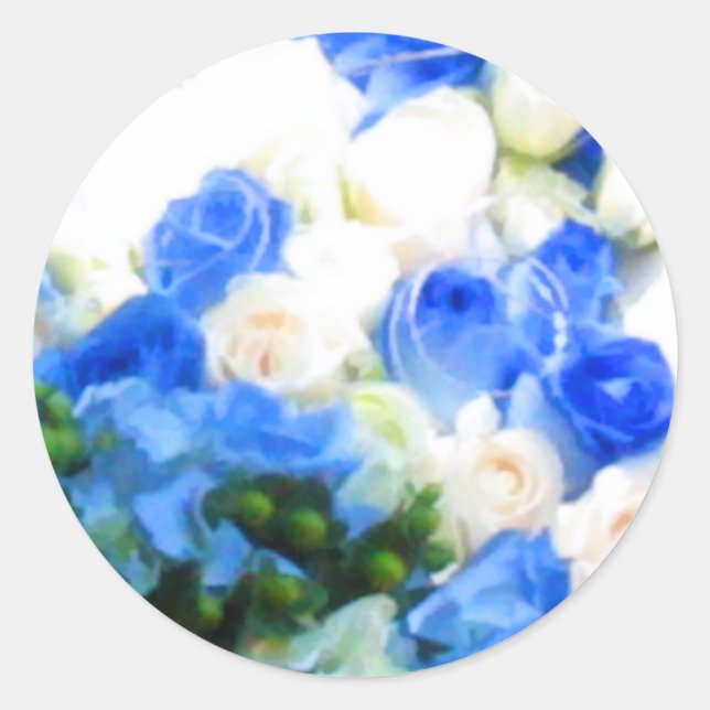 Blue & White Rose Wedding Envelope Seal Sticker (Front)