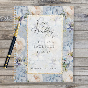 Blue & White Rustic Floral Gold Frame Wedding Planner