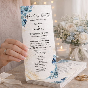 Blue & White Rustic Floral Wedding Party Program