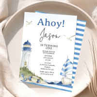 Blue White Sail Boat Nautical Ahoy 1st Birthday