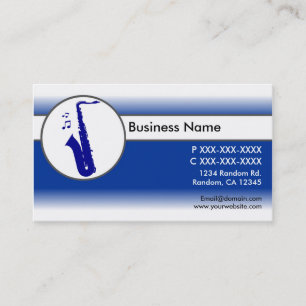 Blue white saxophone custom business cards