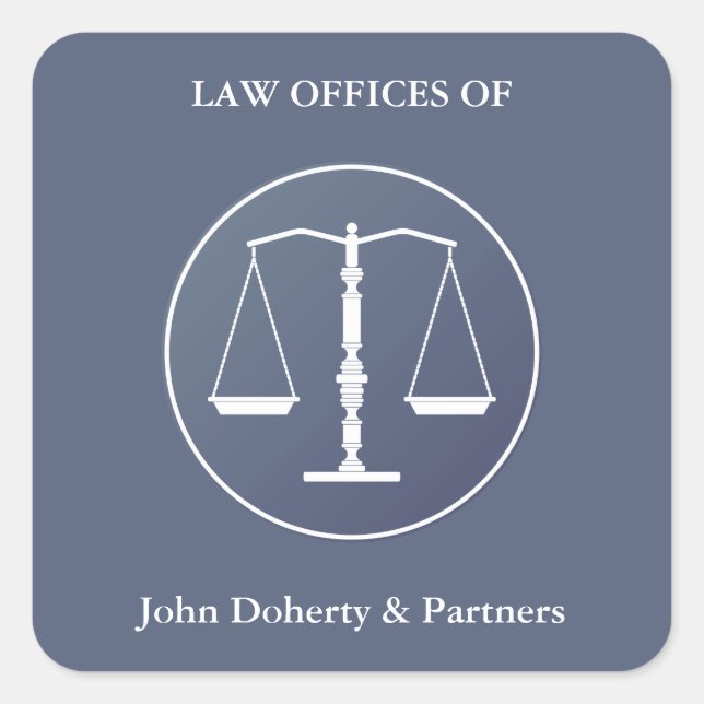 Blue White Scales of Justice | Lawyer Square Sticker (Front)