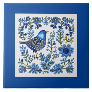 Blue & White Scandi inspired folk art Tile