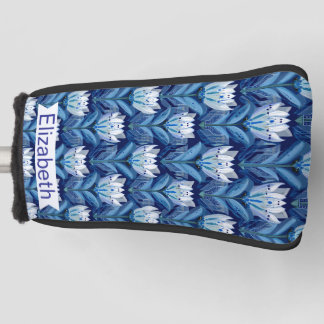 Blue White Scandinavian Tulips Personalized Golf Head Cover