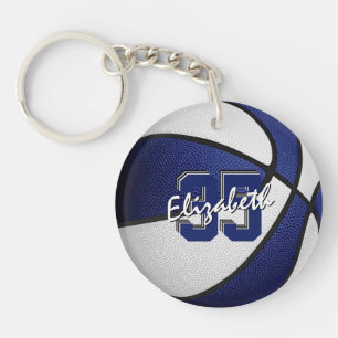 blue white school club team colours basketball keychain