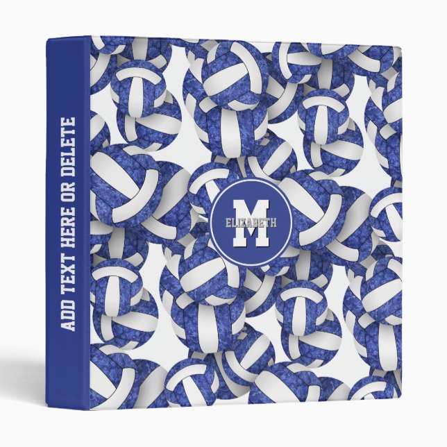 blue white school colors girly volleyball pattern binder (Front/Spine)