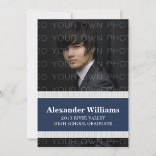 Blue/White School Colour Stripes Grad Invite