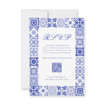 Blue White Script Mediterranen Tile Wedding
