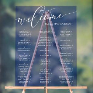 Blue White Script Welcome Seating Chart