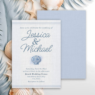 Blue White Seashell Nautical Beach Wedding Invitation