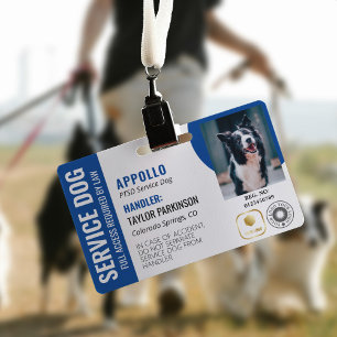 Blue White Service Dog 2 Logos & Photo ID Badge