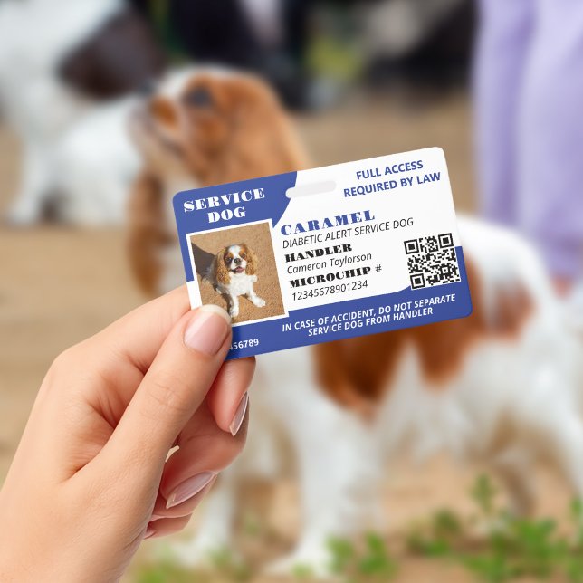 Blue White Service Dog Photo ID QR Code Badge (Creator Uploaded)