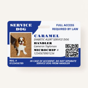 Blue White Service Dog Photo ID QR Code Badge