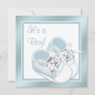 Blue White Shoes Elegant Blue Baby Boy Shower Invitation