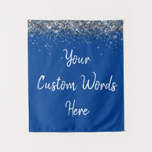 Blue White Silver Birthday Party Photo Booth Prop Tapestry