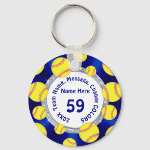 Blue, White, Silver Cheap Softball Gifts Softball Keychain