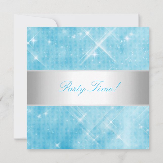 Blue White Silver Lights Party Invitation (Front)