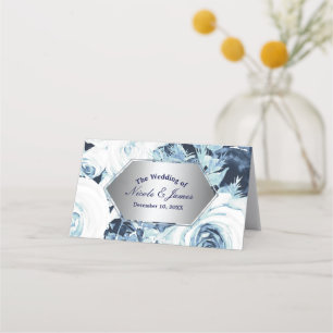 Blue White Silver Winter Wedding Table Seat Place Card