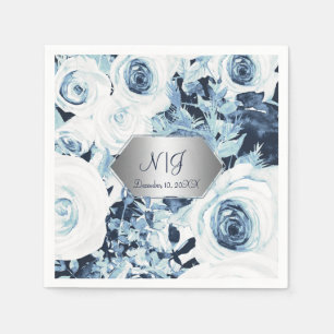 Blue White Silver Winter Wedding Vintage Roses Napkin