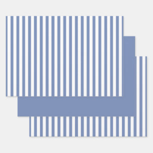 Blue White Simple Stripes Pattern Geometric Wrapping Paper Sheet
