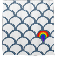Blue & White Sketch Scallop Pattern & Rainbow 