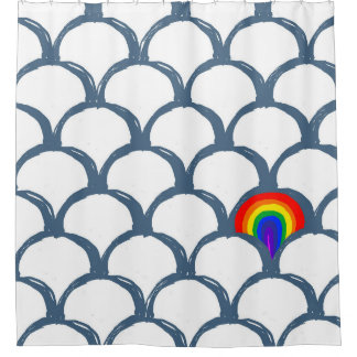 Blue & White Sketch Scallop Pattern & Rainbow 