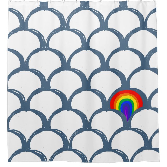 Blue & White Sketch Scallop Pattern & Rainbow  (Front)