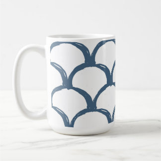 Blue & White Sketch Scallop Pattern & Rainbow  Coffee Mug