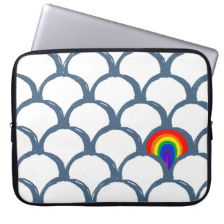Blue & White Sketch Scallop Pattern & Rainbow  Laptop Sleeve