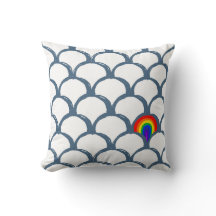 Blue & White Sketch Scallop Pattern & Rainbow 