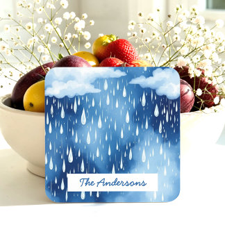 Blue White Sky Rain Drops Pattern Coaster
