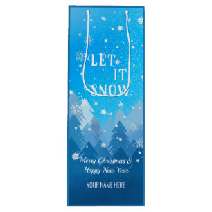 Blue White Snow Peaceful Forest Christmas New Year Wine Gift Bag