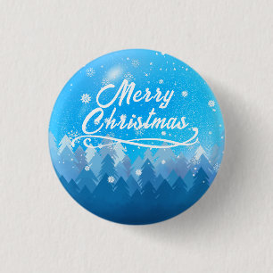 Blue White Snow Peaceful Forest Merry Christmas  1 Inch Round Button