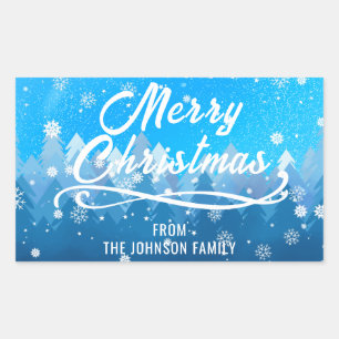 Blue White Snow Peaceful Forest Merry Christmas Sticker
